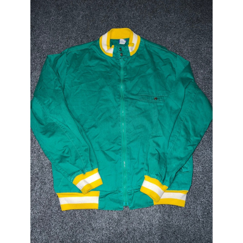 Vintage Cacharel Green Cotton Bomber Jacket Varsity Striped Trim Size Medium